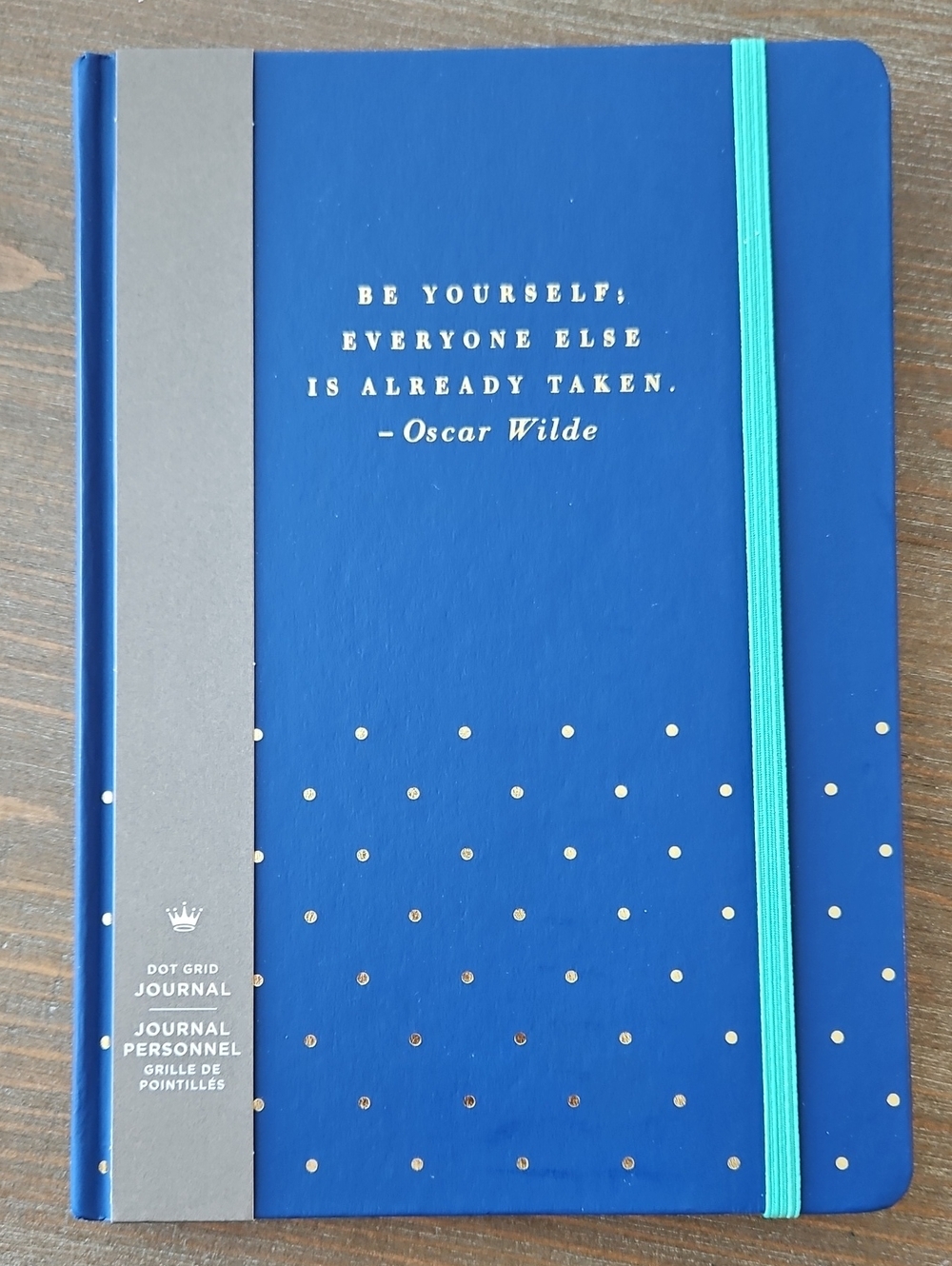 Hallmark Oscar Wilde Quote Dot Grid Journal - Blue with Teal Elastic New